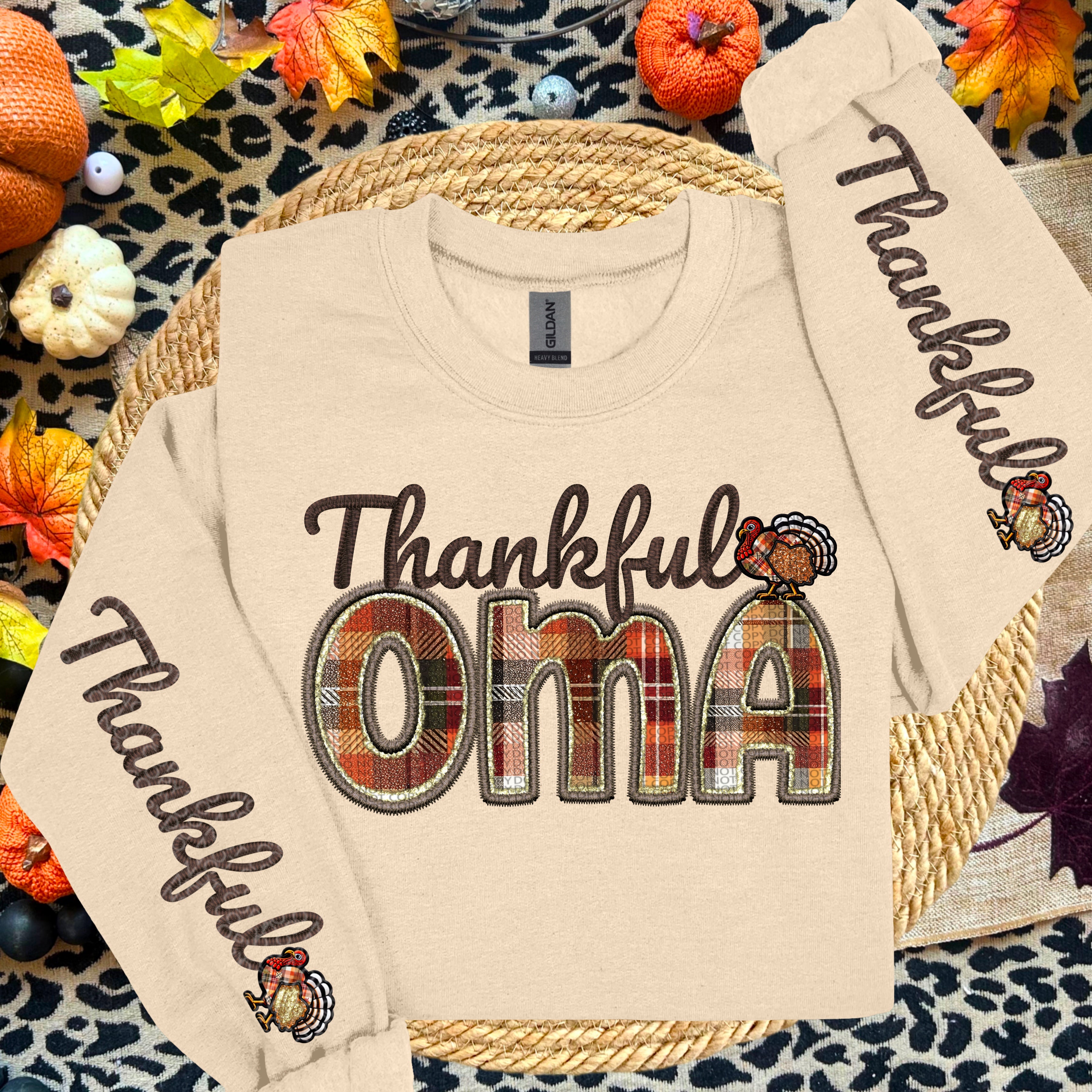 THANKFUL NAMES WITH 2 SLEEVES DTF TRANSFER