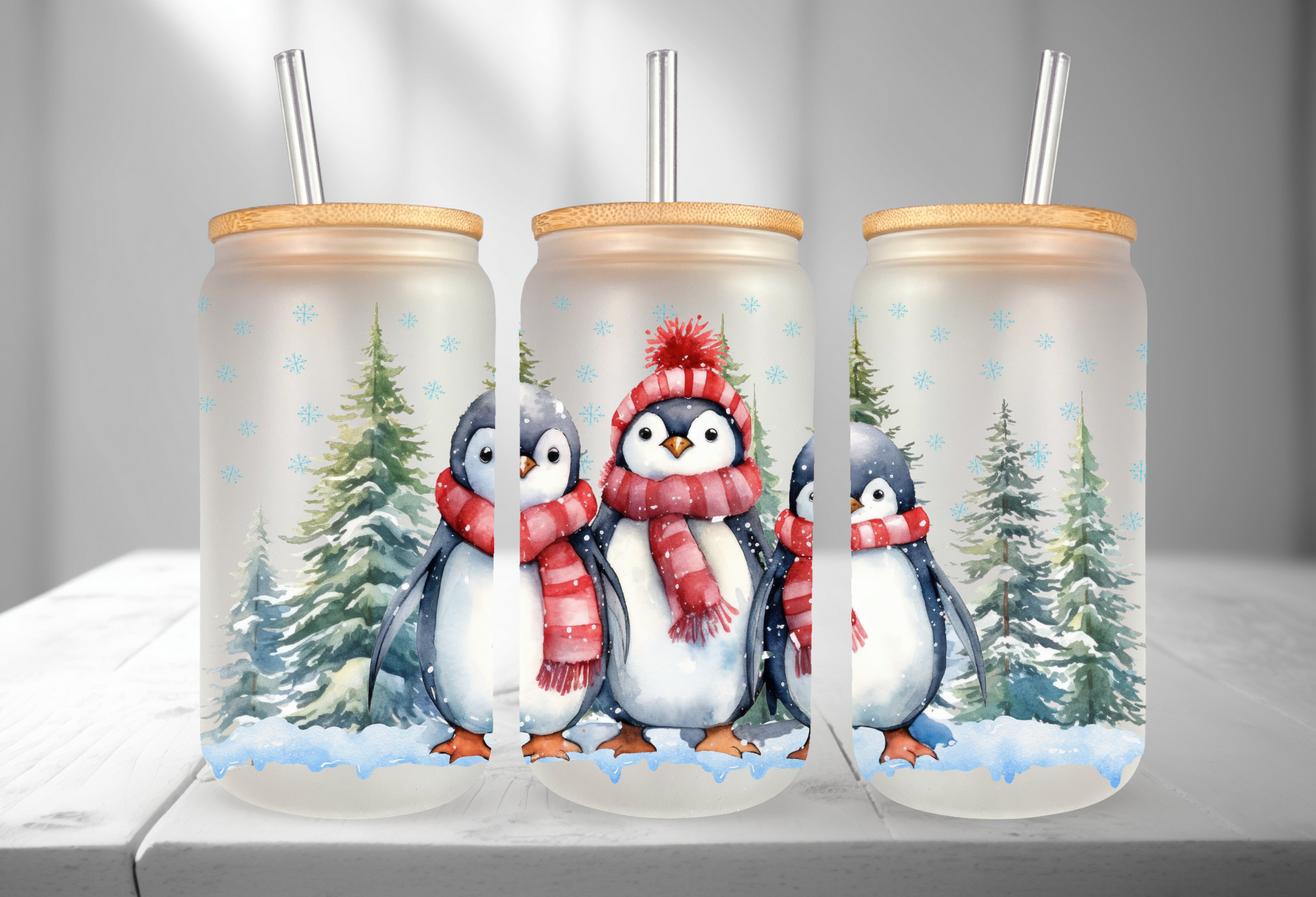 HOLIDAY PENGUINS 16OZ UVDTF TRANSFER