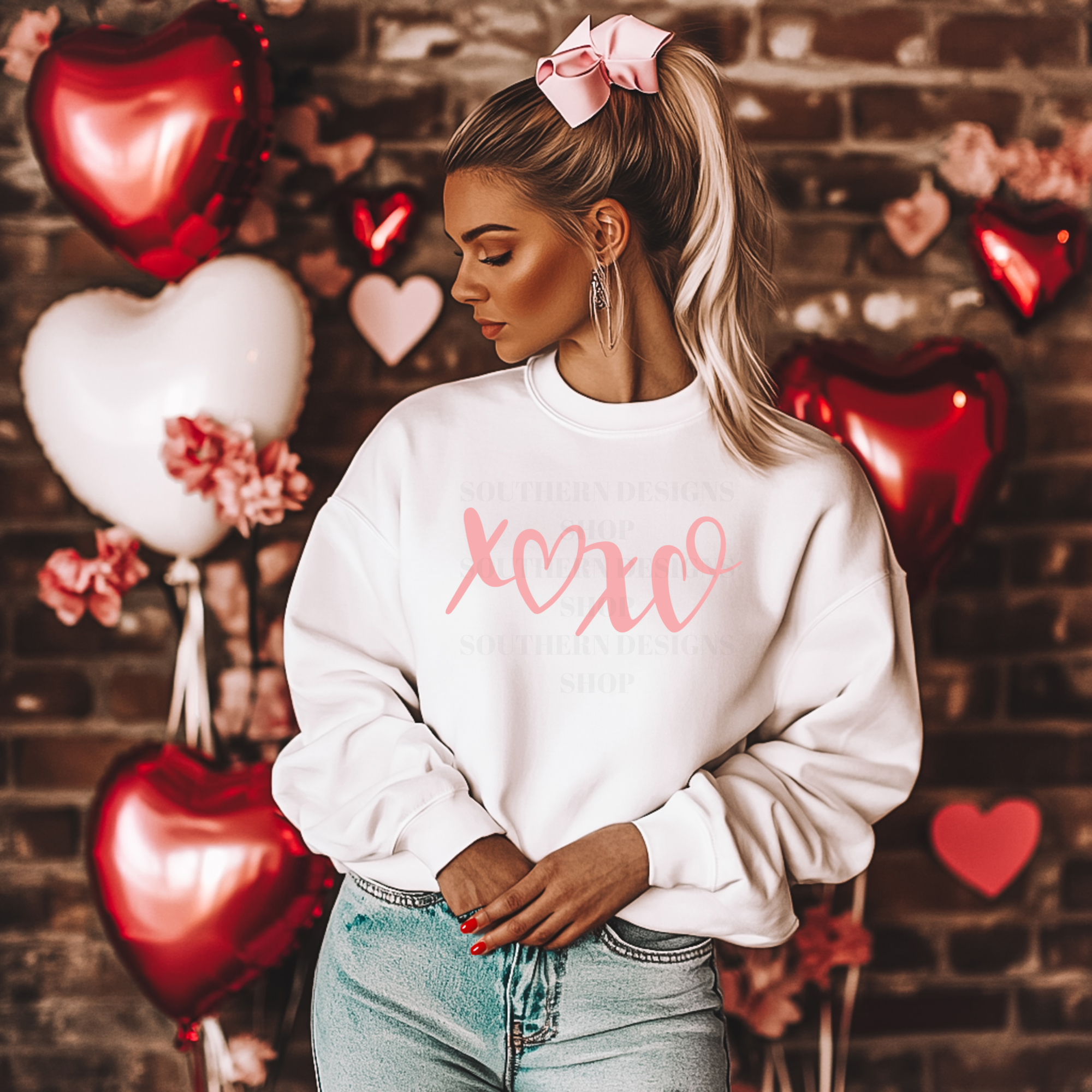 XOXO PINK HEARTS DTF TRANSFER