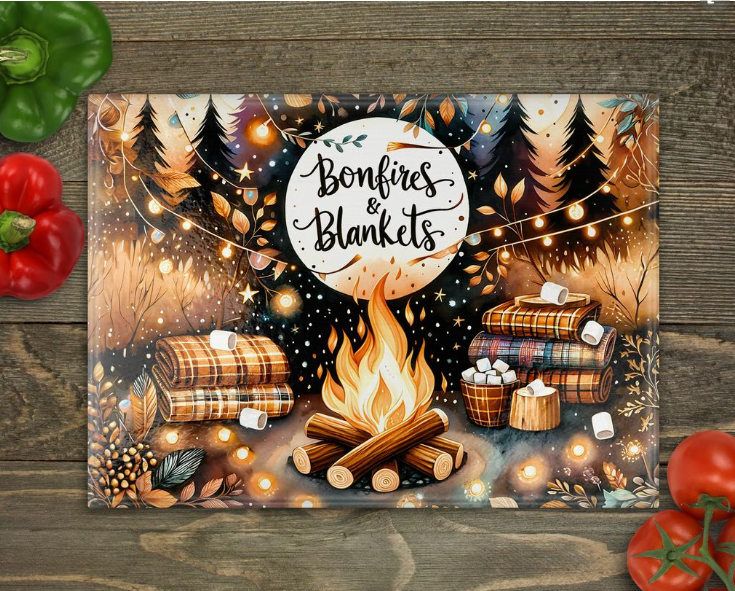 BONFIRES AND BLANKETS CUTTING BOARD SUBLIMATION TRANSFER