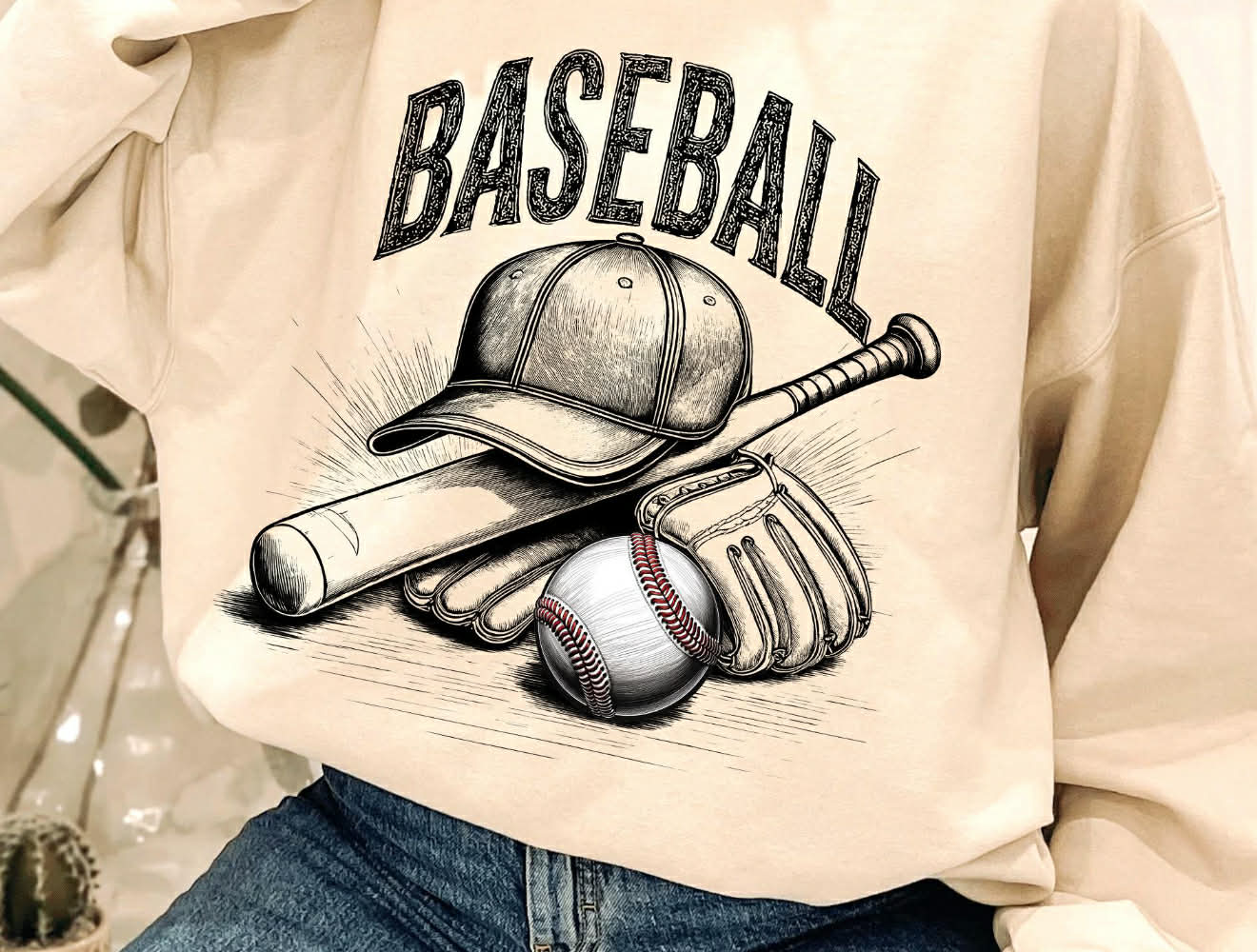 BASEBALL HAT AND BAT BLACK DTF TRANSFER