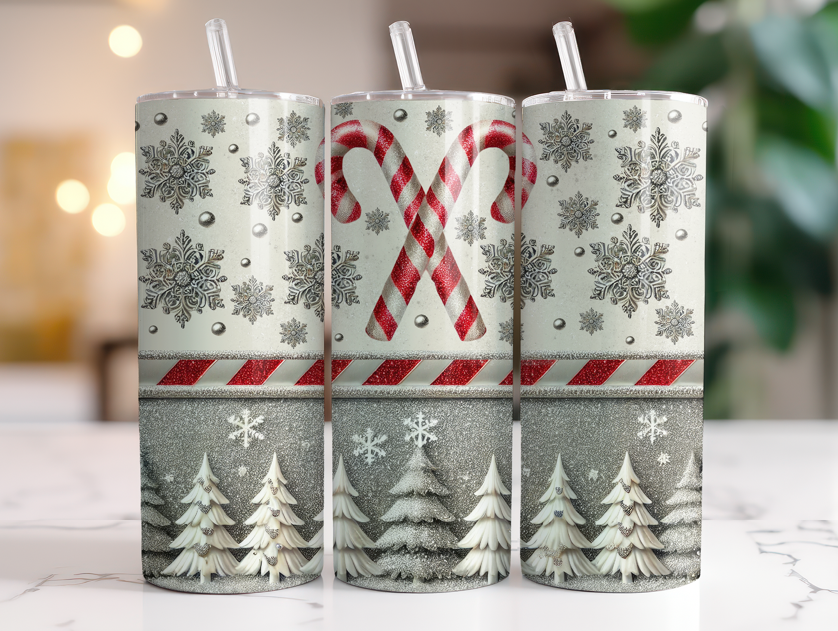 CANDY CANE GLITTER FINISHED TUMBLER OR TRANSFER