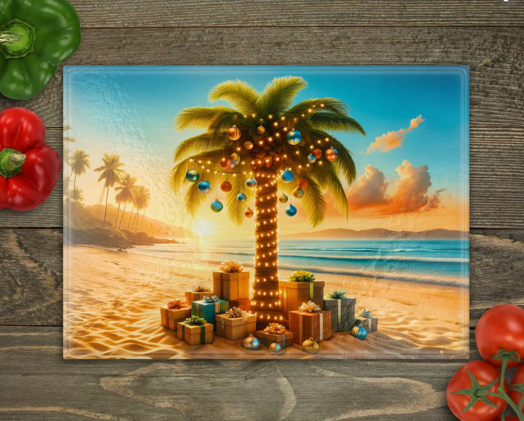CHRISTMAS BEACH CUTTING BOARD SUBLIMATION TRANSFER
