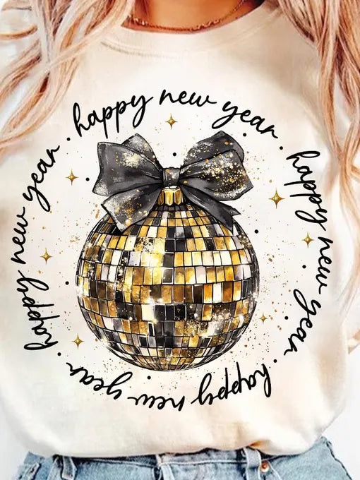 HAPPY NEW YEAR GOLD DISCO BALL DTF TRANSFER
