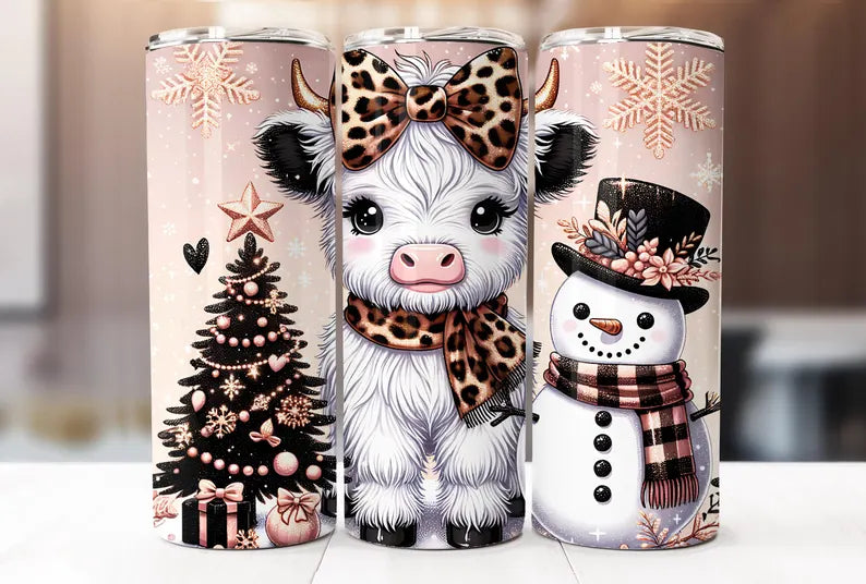 CHRISTMAS LEOPARD COW FINISHED TUMBLER OR TRANSFER