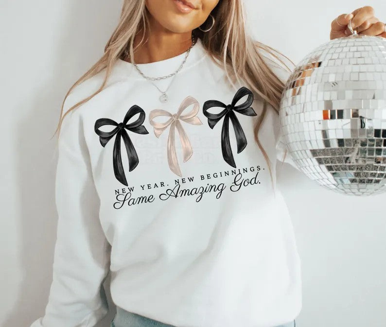 New Year New Beginnings Pink and Black Bows DTF TRANSFER