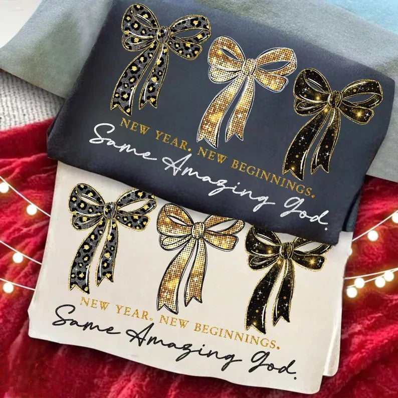 New Year New Beginnings Gold Bows DTF TRANSFER