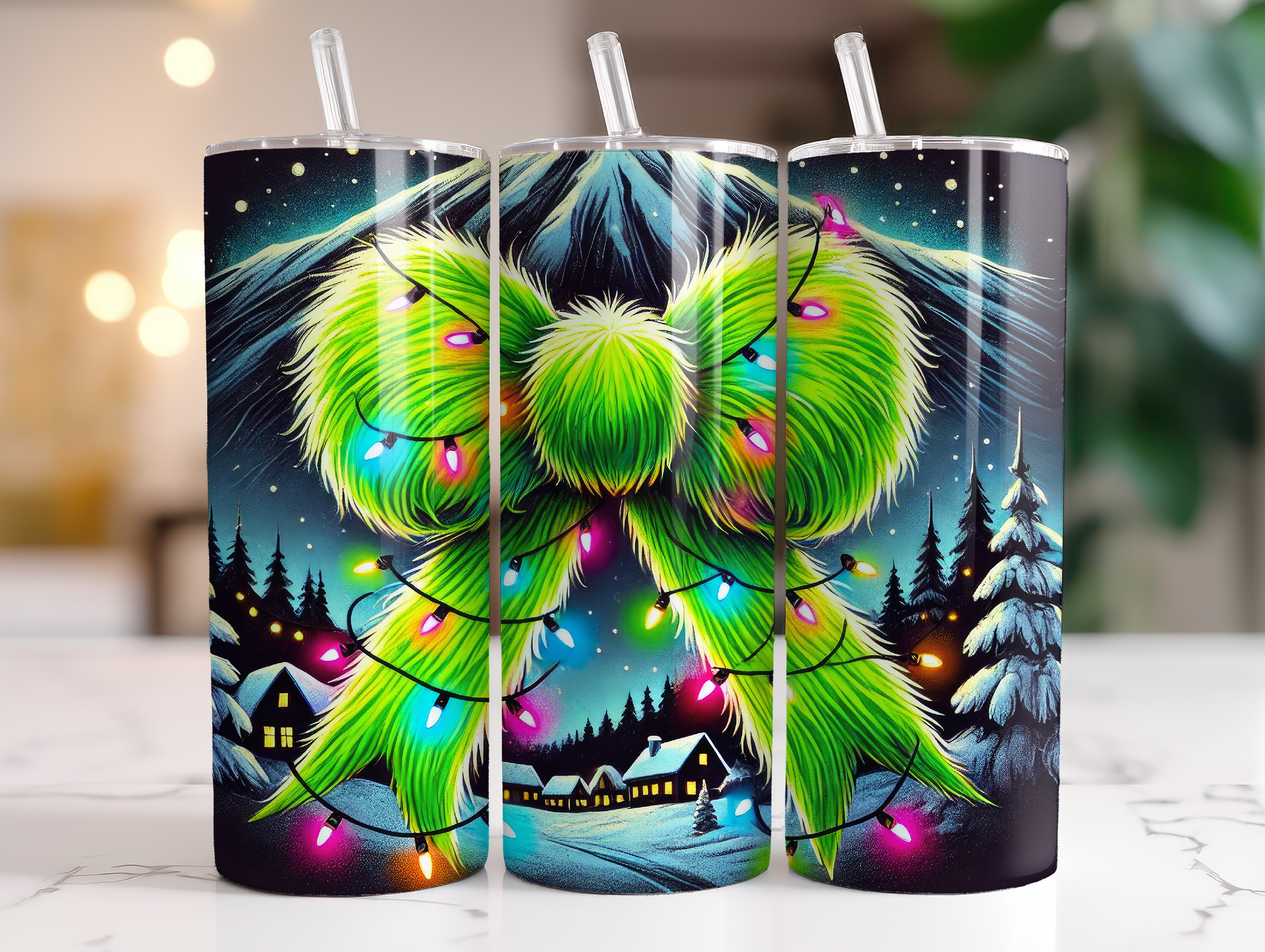 GREEN MAN CHRISTMAS BOW FINISHED TUMBLER OR TRANSFER