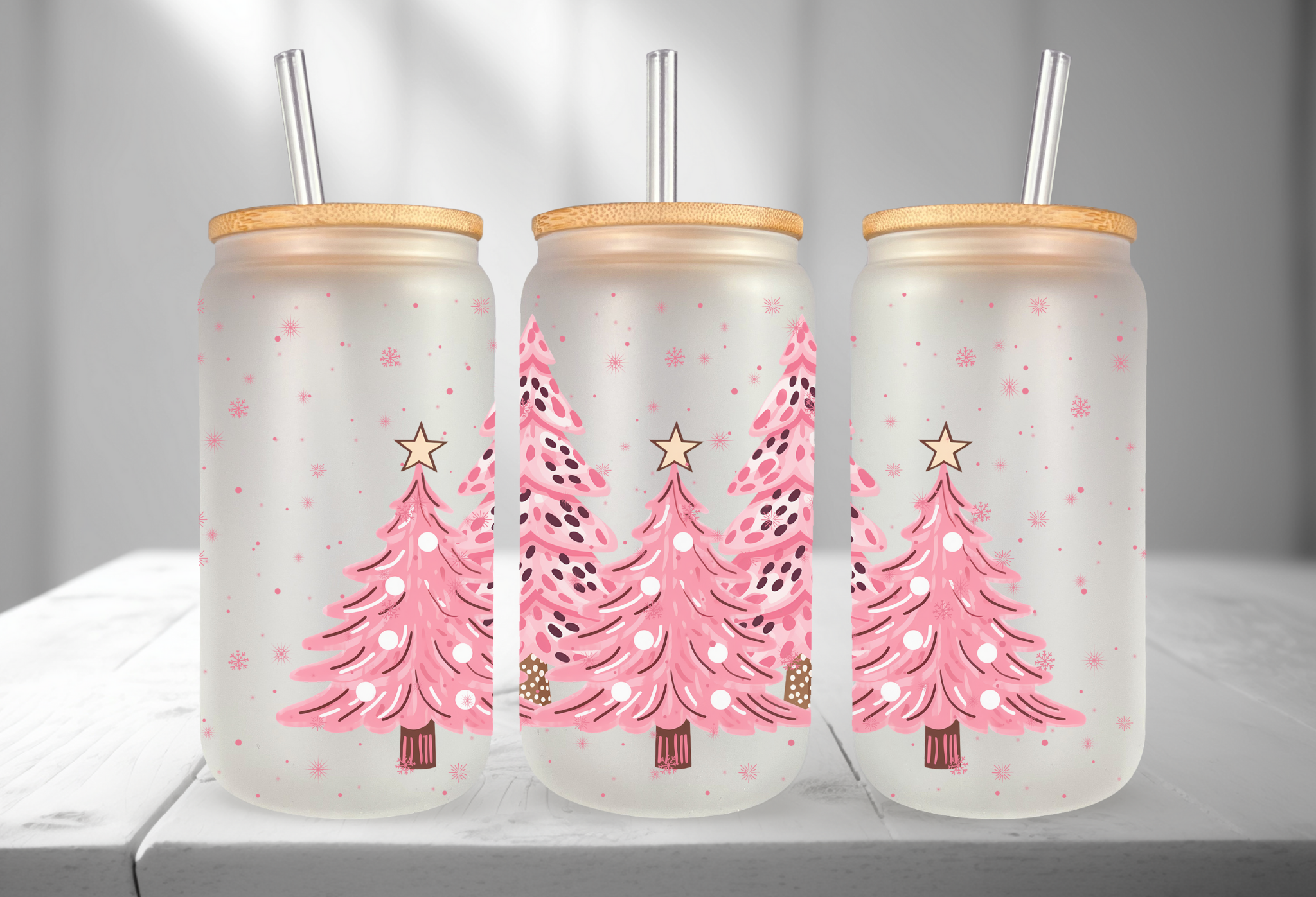 PINK CHRISTMAS TREES 16OZ UVDTF TRANSFER
