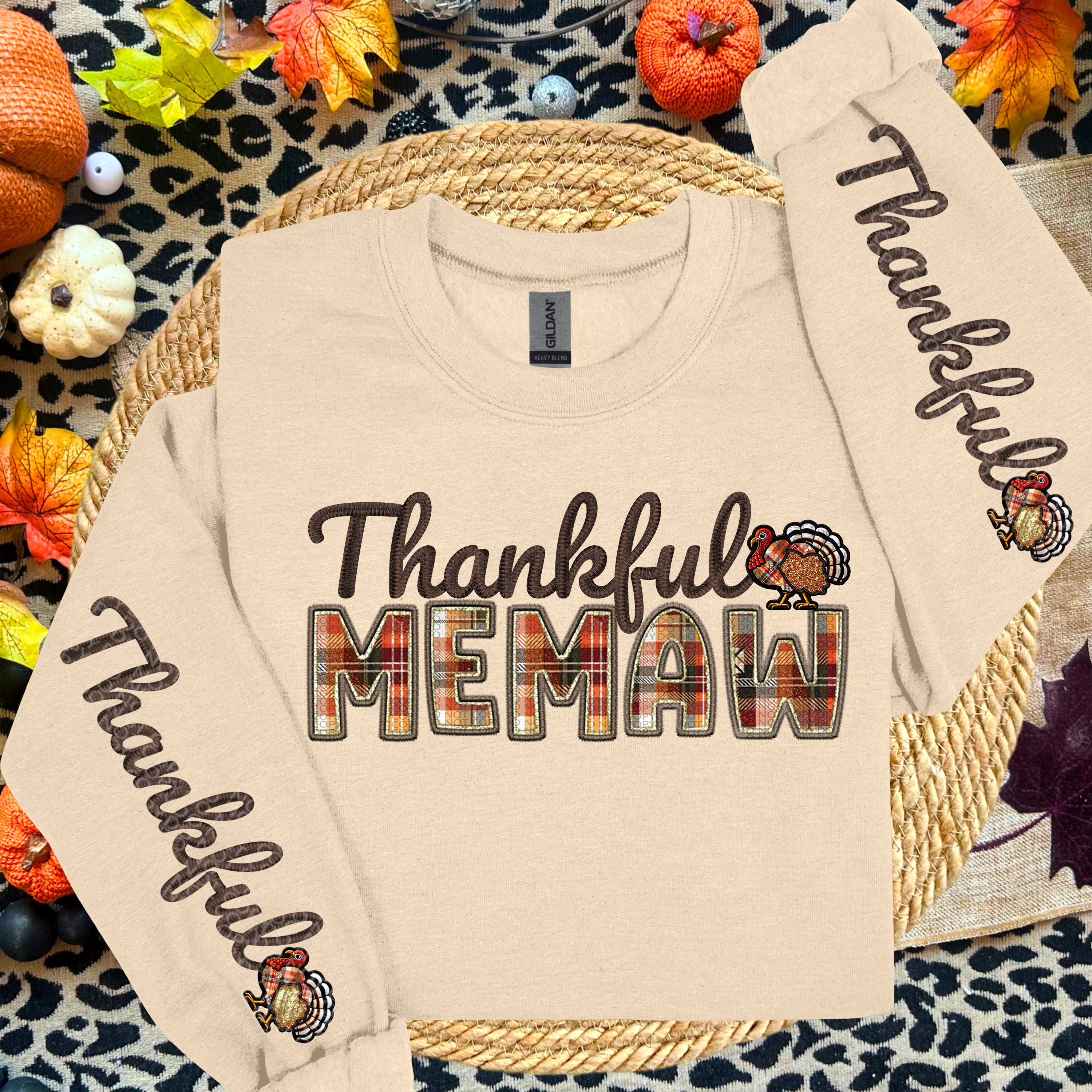 THANKFUL NAMES WITH 2 SLEEVES DTF TRANSFER