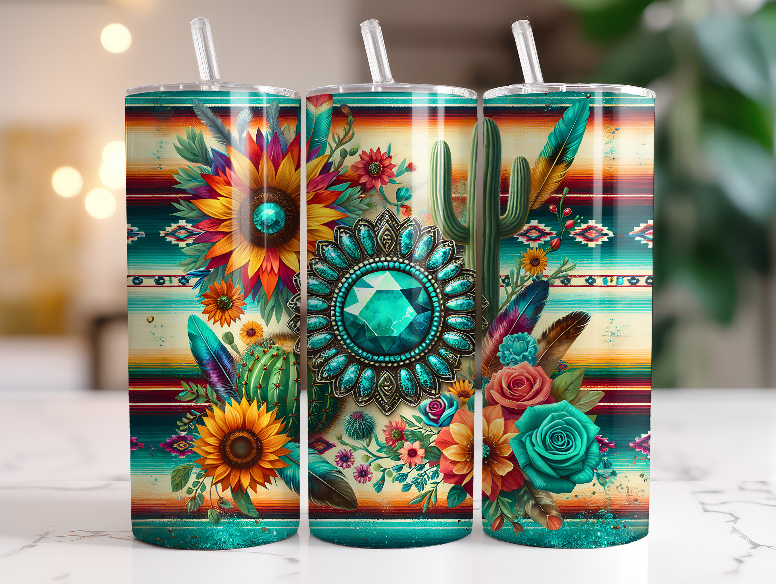 TURQUOISE SERAPE FINISHED TUMBLER OR TRANSFER