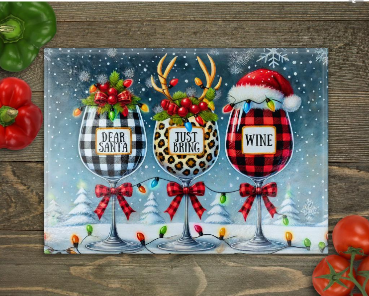 CHRISTMAS WINE GLASSES CUTTING BOARD SUBLIMATION TRANSFER
